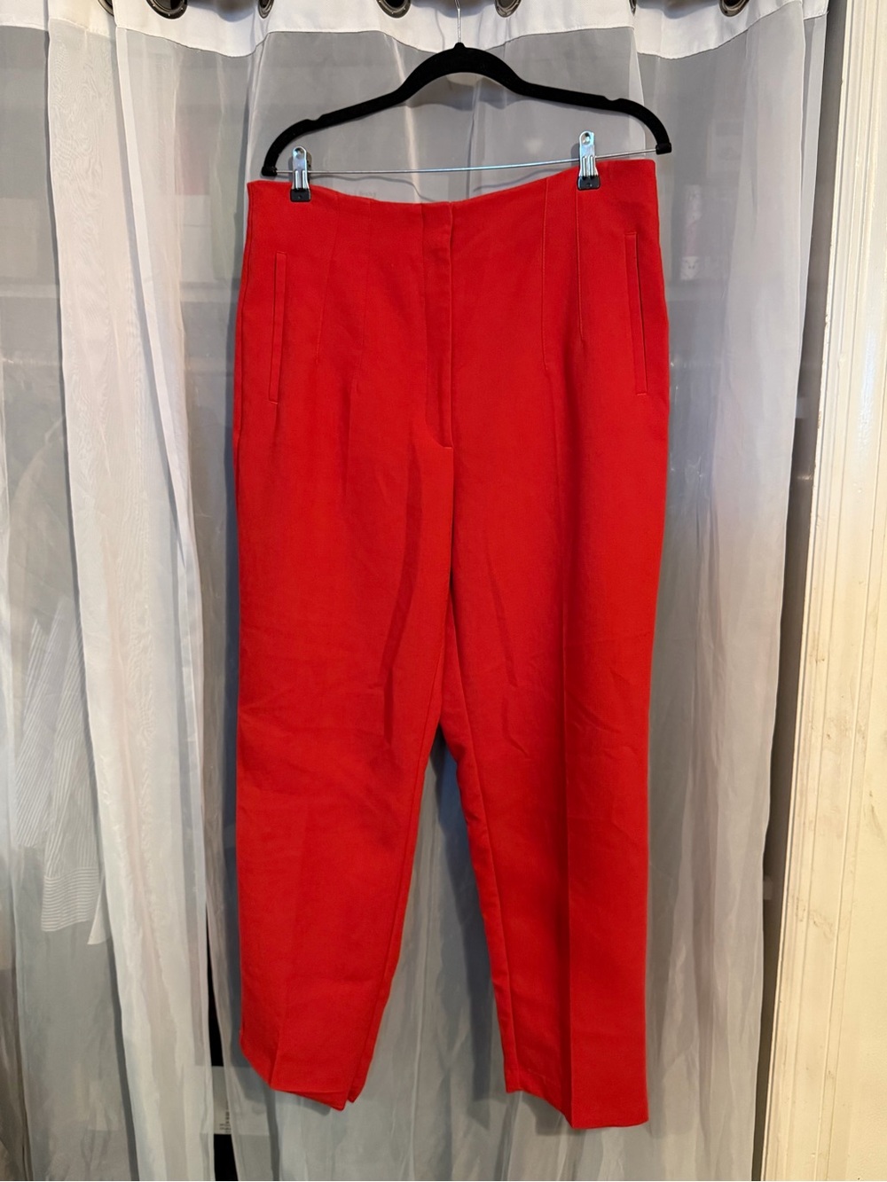 Zara Straight-Leg Red High-Rise Trousers
